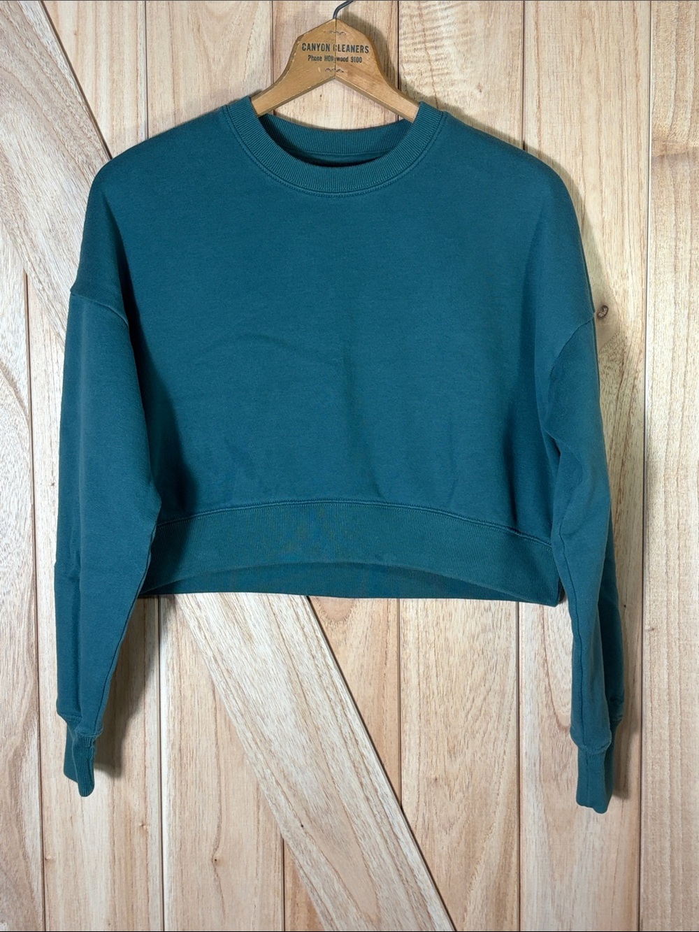 Hollister Teal Cropped Crewneck Sweatshirt XXS Long Sleeve